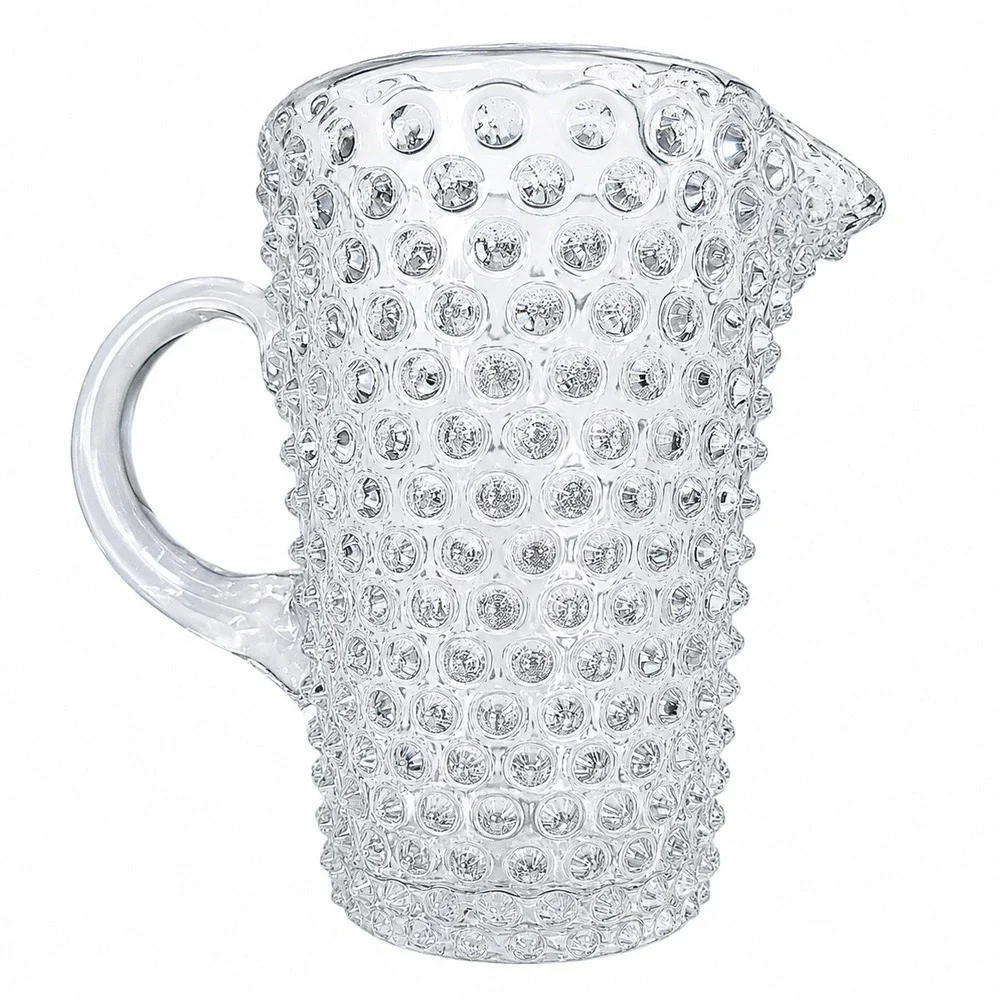 Vintage Hobnail Glass Pitcher Clear Mid Century Style Water Juice Carafe Large